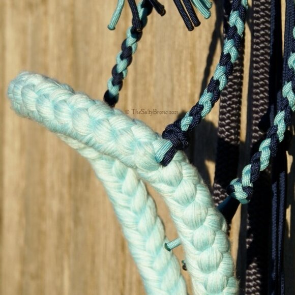 Handmade Soft Cotton Rope Loping Hackamore w/ Braided Headstall & Split Reins - Picture 10 of 12